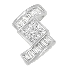 14K White Gold 1 2/5 cttw Princess and Baguette Cut Diamond Zig Zag Pendant Necklace (H-I, SI1-SI2)-1