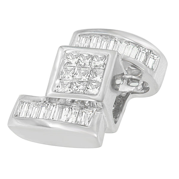 14K White Gold 1 2/5 cttw Princess and Baguette Cut Diamond Zig Zag Pendant Necklace (H-I, SI1-SI2)