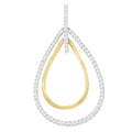 14K two-tone gold necklace with round diamond stones in a double burst halo