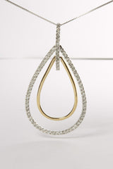 14K Two-Tone Gold Round Cut Diamond Double Burst Pendant Necklace (1.00 cttw, H-I Color, SI2-I1 Clarity)-4 thumbnail 5