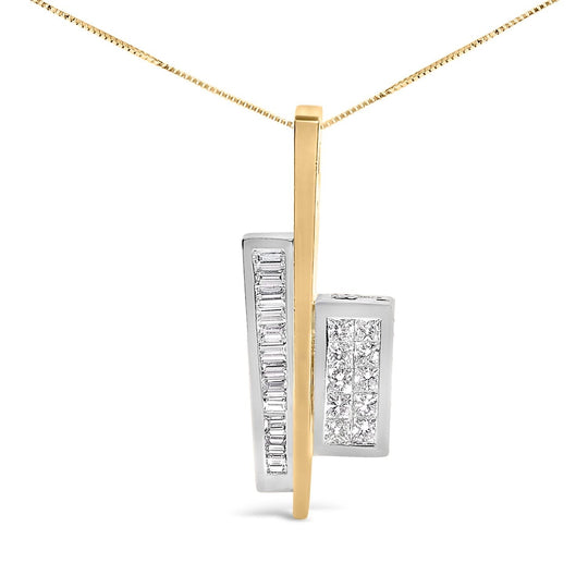 18K Yellow and White Gold 1 7/8 Cttw Princess Baguette Diamond Key Shaped 18" Pendant Necklace (H-I Color, SI1-SI2 Clarity)-0