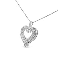 .925 Sterling Silver 1.00 Cttw Baguette Diamond Composite Open Heart 18