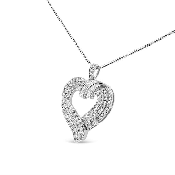 .925 Sterling Silver 1.00 Cttw Baguette Diamond Composite Open Heart 18