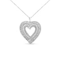 925 sterling silver heart pendant with round and baguette diamond stones