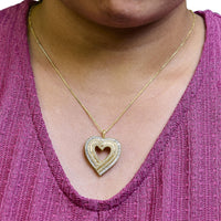 14K Yellow Gold Plated .925 Sterling Silver 1/4 Cttw Round and Baguette-Cut Diamond Composite Heart 18