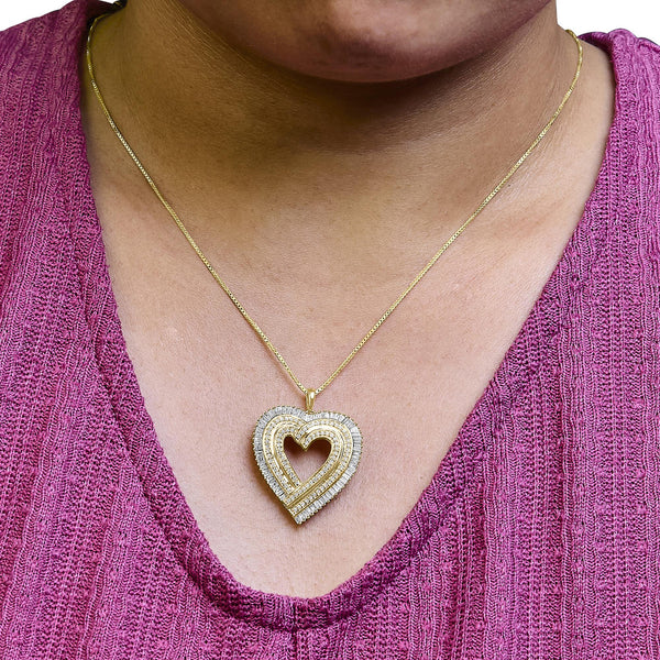 14K Yellow Gold Plated .925 Sterling Silver 1/4 Cttw Round and Baguette-Cut Diamond Composite Heart 18