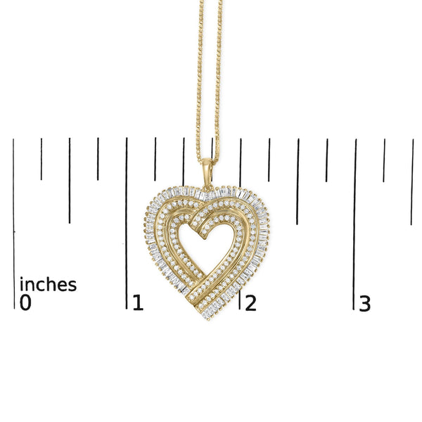 14K Yellow Gold Plated .925 Sterling Silver 1/4 Cttw Round and Baguette-Cut Diamond Composite Heart 18