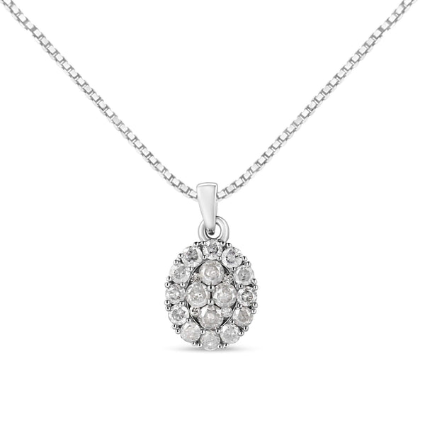 .925 Sterling Silver 1 1/2 Cttw Diamond Oval Cluster Pendant Necklace (I-J Color, I2-I3 Clarity) - 18
