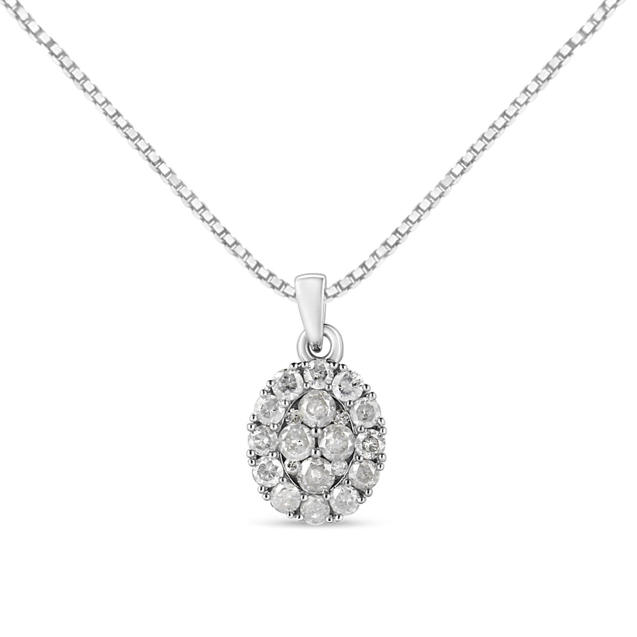 .925 Sterling Silver 1 1/2 Cttw Diamond Oval Cluster Pendant Necklace (I-J Color, I2-I3 Clarity) - 18