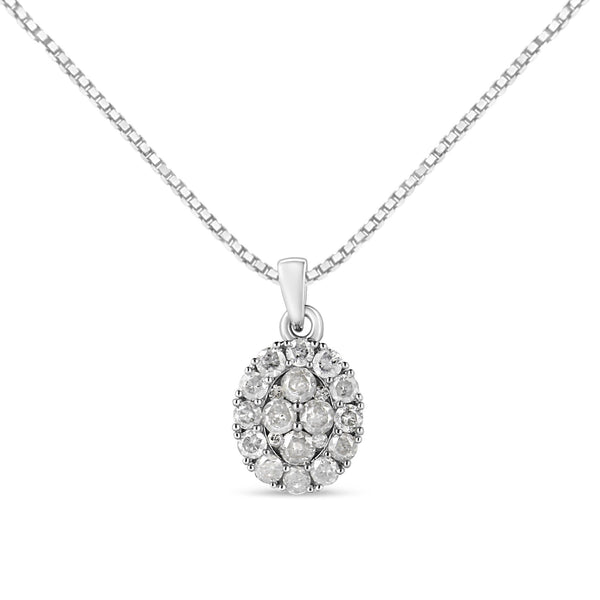 .925 Sterling Silver 1 1/2 Cttw Diamond Oval Cluster Pendant Necklace (I-J Color, I2-I3 Clarity) - 18