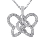 925 sterling silver butterfly pendant necklace with prong-set round diamond stones thumbnail 1