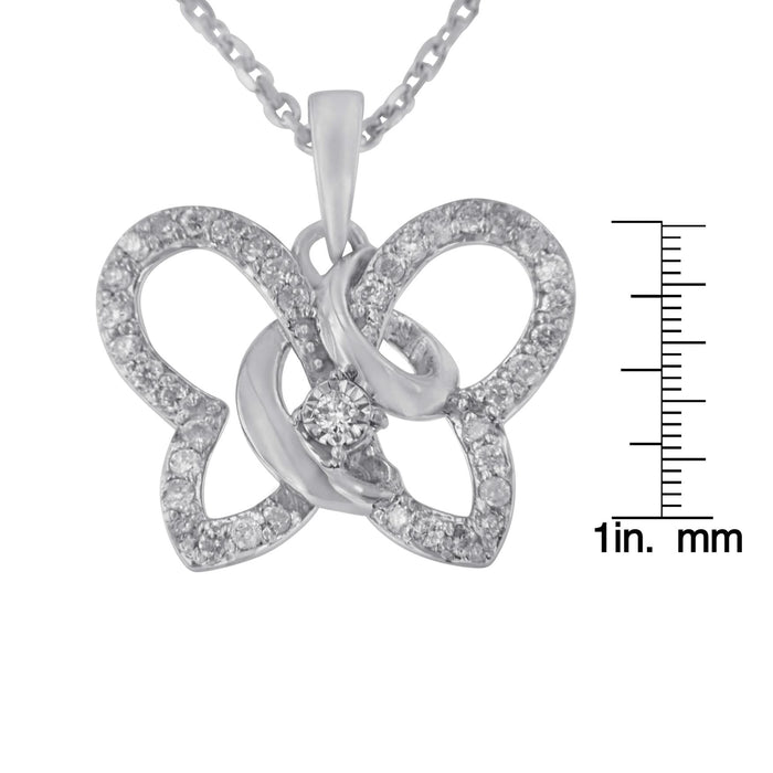 .925 Sterling Silver 1/4 cttw Prong-Set Diamond Butterfly 18