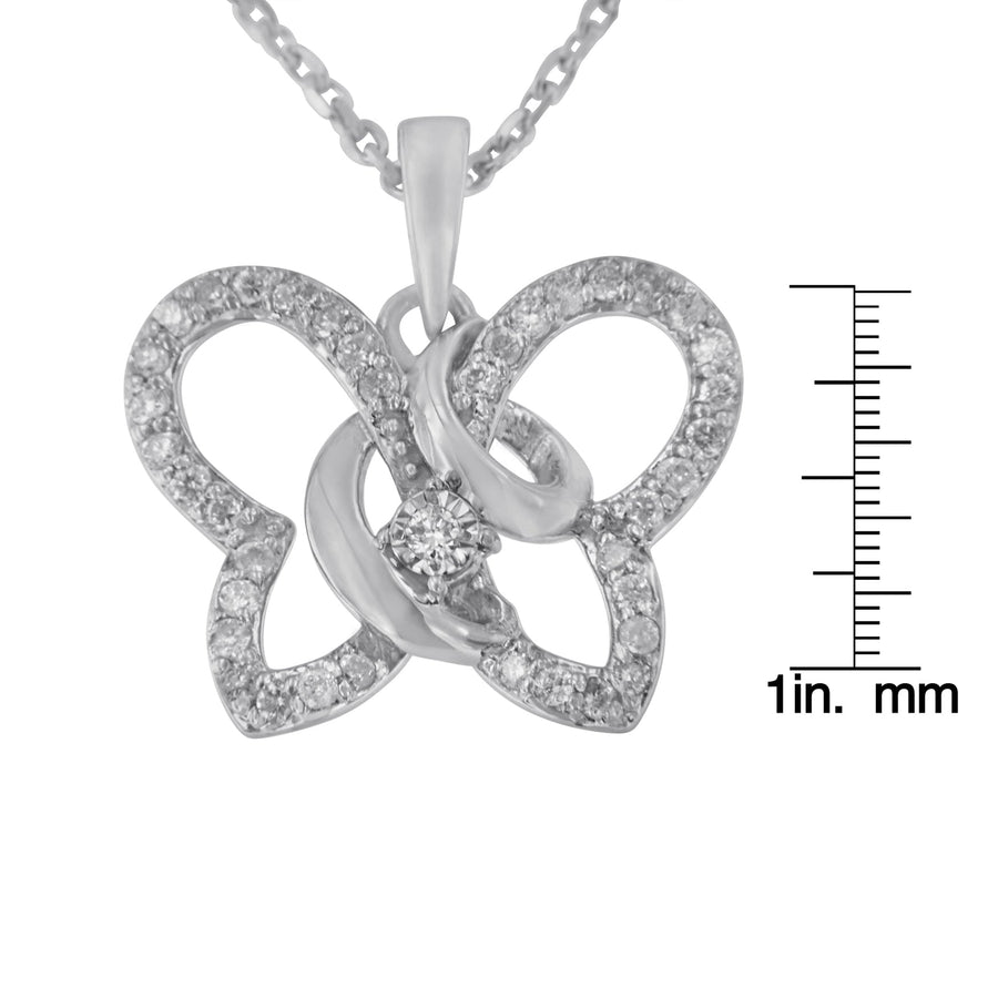 .925 Sterling Silver 1/4 cttw Prong-Set Diamond Butterfly 18