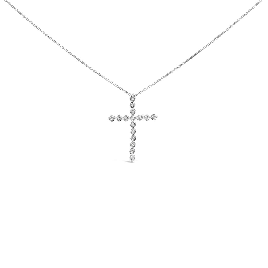 .925 Sterling Silver 1/6 Cttw Brilliant-Cut Diamond Miracle-Set Shared Prong Cross 18