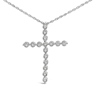 .925 Sterling Silver 1/6 Cttw Brilliant-Cut Diamond Miracle-Set Shared Prong Cross 18