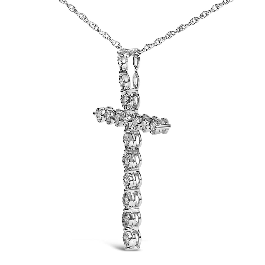 .925 Sterling Silver 1/6 Cttw Brilliant-Cut Diamond Miracle-Set Shared Prong Cross 18