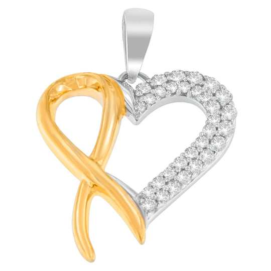 .925 Sterling Silver Two Toned 1/4 cttw Round Cut Diamond Pendant Necklace (H-I, I2-I3)-0