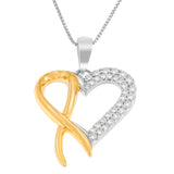 .925 Sterling Silver Two Toned 1/4 cttw Round Cut Diamond Pendant Necklace (H-I, I2-I3)-1 thumbnail 2