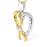 10K Yellow Gold Plated .925 Sterling Silver 1/5 Cttw Diamond Ribbon Heart Pendant Necklace (H-I Color, I2-I3 Clarity) - 18