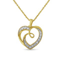 14K Yellow Gold Plated .925 Sterling Silver Diamond Accent Ribbon & Heart 18" Pendant Necklace (H-I Color, I2-I3 Clarity)-0