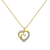 14K Yellow Gold Plated .925 Sterling Silver Diamond Accent Ribbon & Heart 18