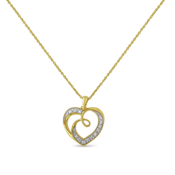 14K Yellow Gold Plated .925 Sterling Silver Diamond Accent Ribbon & Heart 18