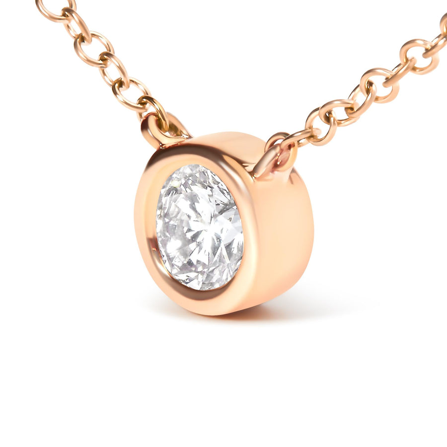 10K Rose Gold 1/5 Carat Round Brilliant-Cut Diamond Modern Bezel-Set Solitaire 16
