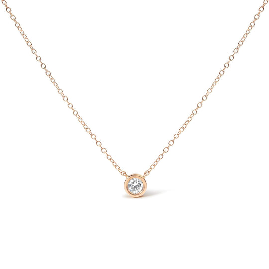 10K Rose Gold 3/10 Carat Round Brilliant-Cut Diamond Modern Bezel-Set Solitaire 16"-18" Pendant Necklace (H-I Color, SI2-I1 Clarity)-0