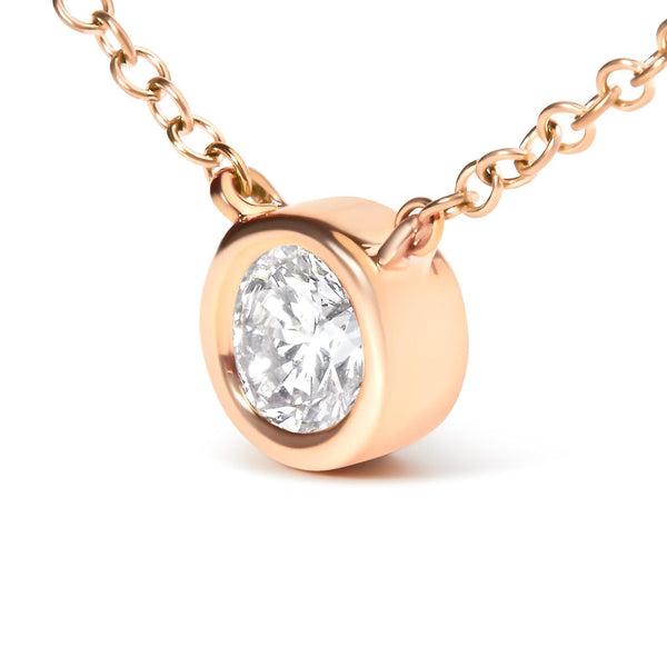 10K Rose Gold 1/2 Carat Round Brilliant-Cut Diamond Modern Bezel-Set Solitaire 16