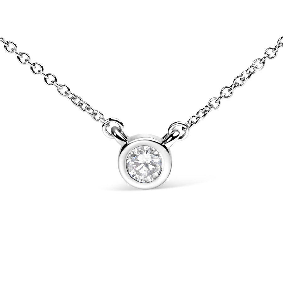 10K White Gold 1/2 Carat Round Brilliant-Cut Diamond Modern Bezel-Set Solitaire 16