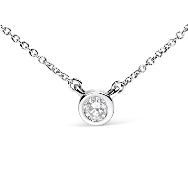 10K White Gold 1/2 Carat Round Brilliant-Cut Diamond Modern Bezel-Set Solitaire 16