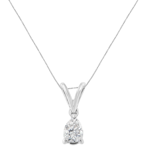 10K White Gold 1/5 cttw Diamond Pear Pendant Necklace (H-I, SI1-SI2)