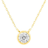 10K Gold Round Brilliant-Cut Diamond Modern Bezel-Set Solitaire Pendant Necklace (J-K Color, I2-I3 Clarity) - 16