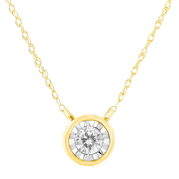 10K Gold Round Brilliant-Cut Diamond Modern Bezel-Set Solitaire Pendant Necklace (J-K Color, I2-I3 Clarity) - 16