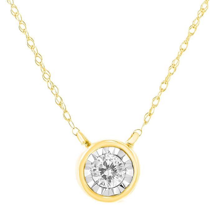 10K Gold Round Brilliant-Cut Diamond Modern Bezel-Set Solitaire Pendant Necklace (J-K Color, I2-I3 Clarity) - 16