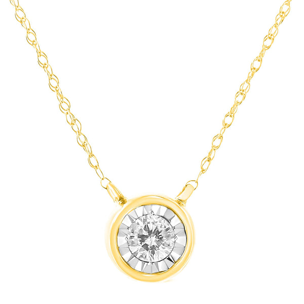 10K Gold Round Brilliant-Cut Diamond Modern Bezel-Set Solitaire Pendant Necklace (J-K Color, I2-I3 Clarity) - 16