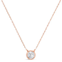 AGS Certified 10K Rose Gold 1/5 Cttw Bezel Set Round Diamond Solitaire 16-18