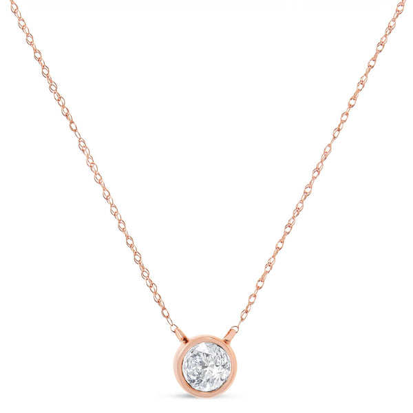 AGS Certified 10K Rose Gold 1/5 Cttw Bezel Set Round Diamond Solitaire 16-18