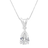 10K white gold necklace with one pear diamond stone on a drop bail thumbnail 1