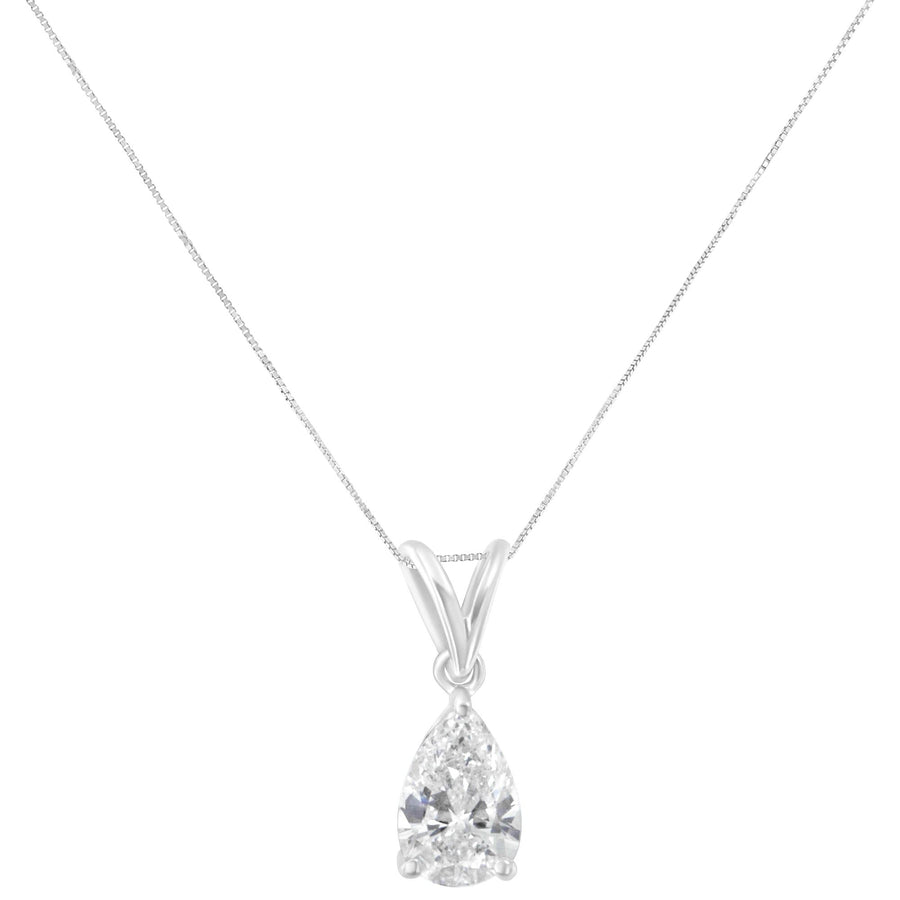 IGI certified 10K White Gold 1/2 cttw Diamond Pear Pendant Necklace (I-J, I1)