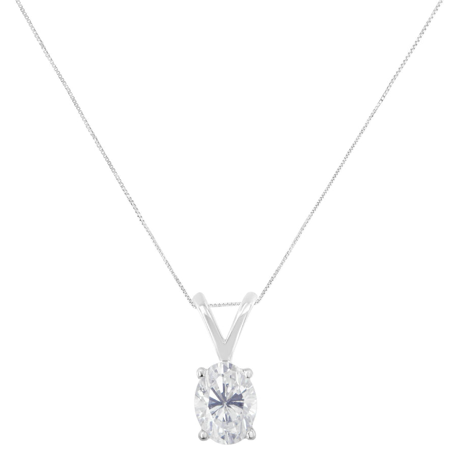 IGI Certified 10K White Gold 3/8 cttw Prong Set Diamond Oval Pendant Necklace (I-J Color, I1 Clarity) - Size 18