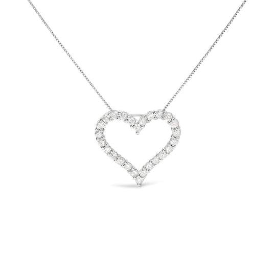 .925 Sterling Silver 2.0 Cttw Diamond Open Heart 18" Pendant Necklace (I-J Color, I2-I3 Clarity)-0