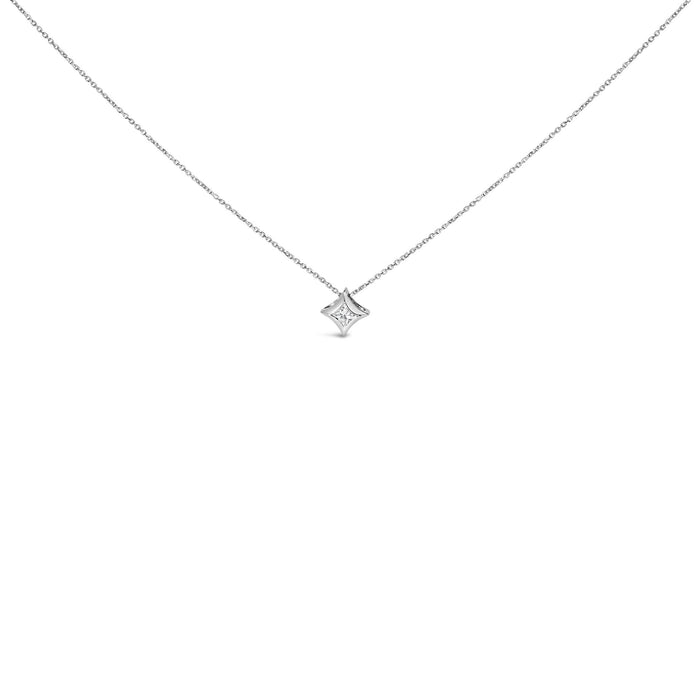 10K Gold 1/10 Cttw Bezel Set Solitaire Princess Cut Diamond Kite Shaped Pendent Necklace - 18
