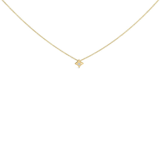 10K gold necklace with 1 princess cut diamond stone in a kite bezel