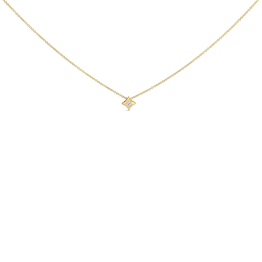 10K Gold 1/10 Cttw Bezel Set Solitaire Princess Cut Diamond Kite Shaped Pendent Necklace - 18