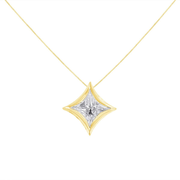 10K Gold 1/10 Cttw Bezel Set Solitaire Princess Cut Diamond Kite Shaped Pendent Necklace - 18