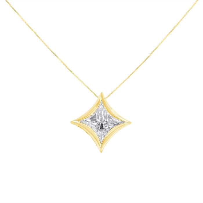 10K Gold 1/10 Cttw Bezel Set Solitaire Princess Cut Diamond Kite Shaped Pendent Necklace - 18