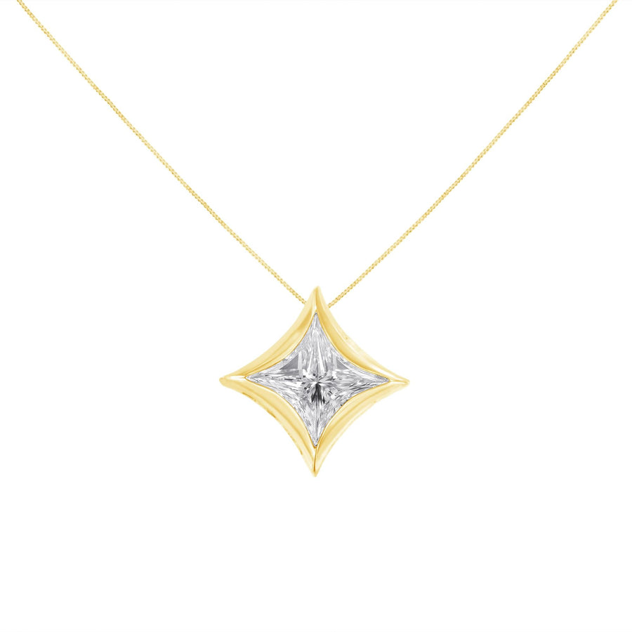 10K Gold 1/10 Cttw Bezel Set Solitaire Princess Cut Diamond Kite Shaped Pendent Necklace - 18