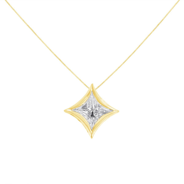 10K Gold 1/10 Cttw Bezel Set Solitaire Princess Cut Diamond Kite Shaped Pendent Necklace - 18