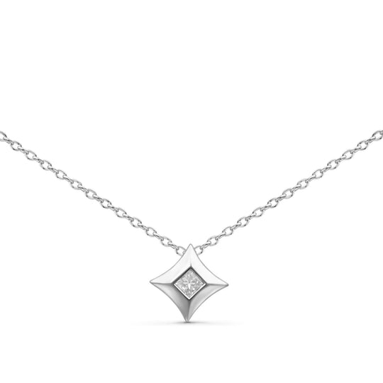 10K gold necklace with 1 princess diamond stone in a kite bezel setting